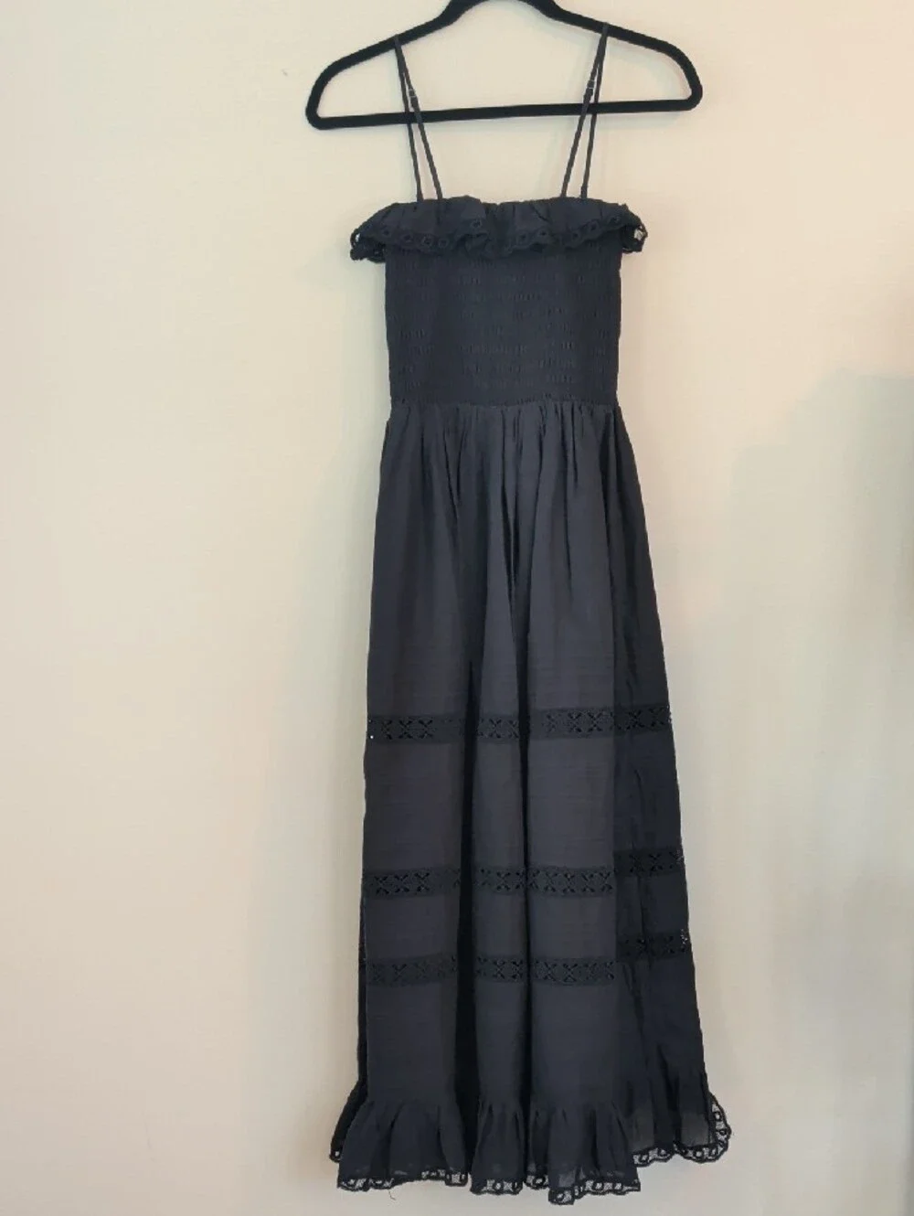 NWT Abercrombie & Fitch Black Ruffle-Trim Maxi Dress Petite Small